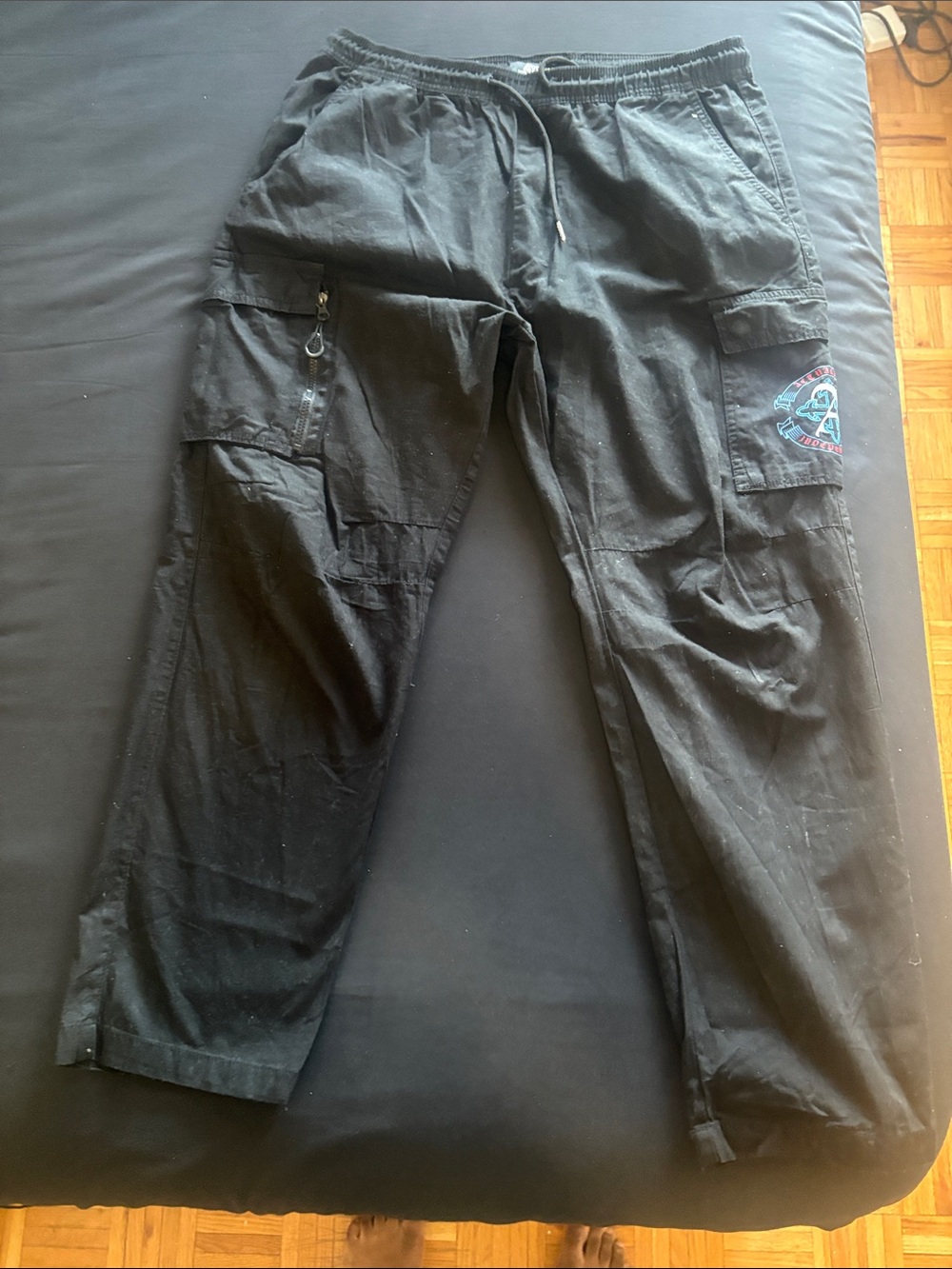 Men's Black Cargo Pants with Utility Pockets and Drawstring Waist